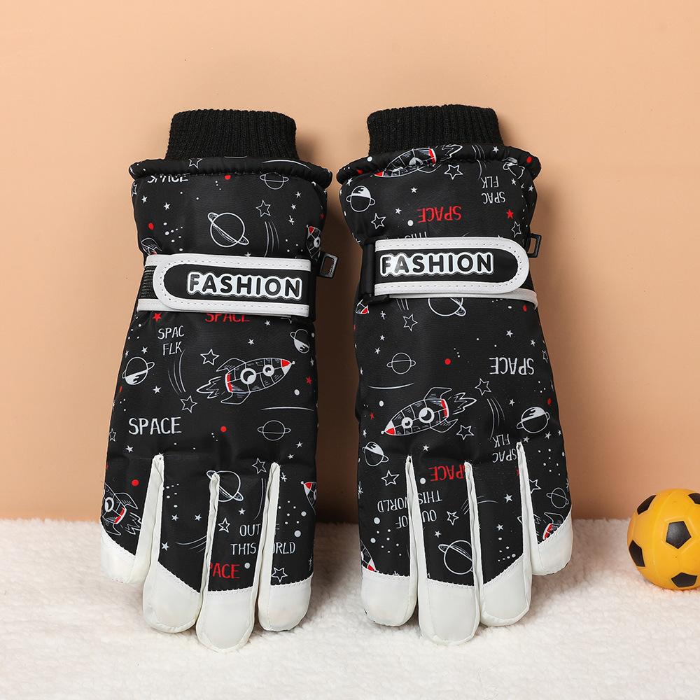 Children's Ski Gloves Outdoor Winter Warmth Plus Velvet Thickening Play Snow Windproof Boys and Girls Water Splashing Cold Proof Gloves