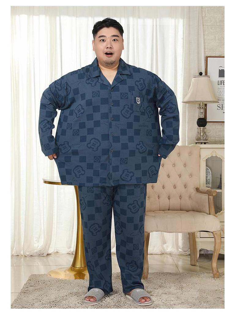 Meijiyunqiu Men's Plus Size Cotton Striped Pajamas Set
