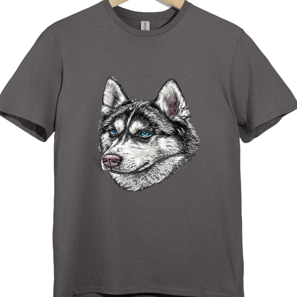 Siberian Husky T Shirt Realistic Husky Face Graphic Tee Blue Eyes Dog Lover Top