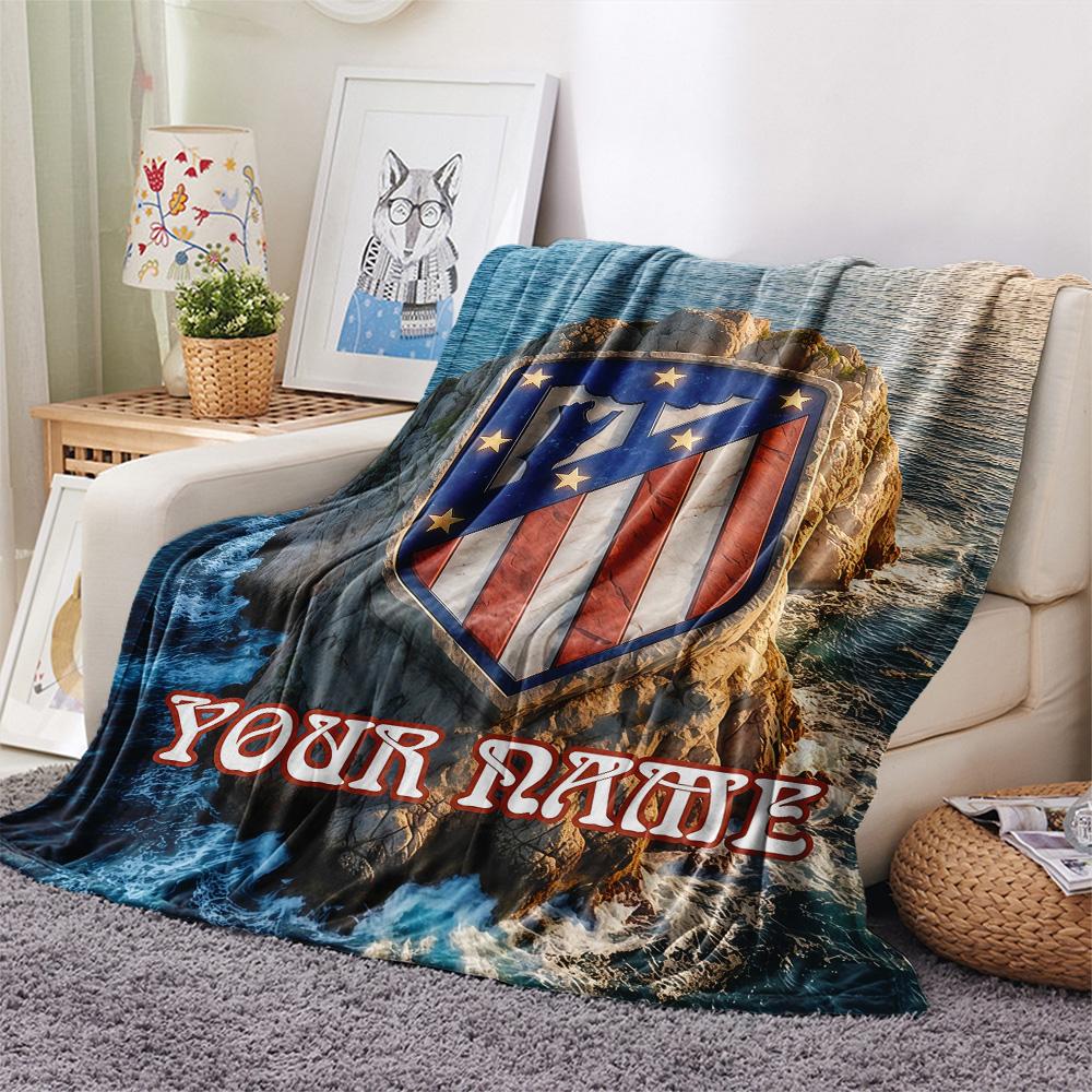 Custom Name Atletico Madrid Flannel Blanket, High Quality Comfortable for All Seasons, Home Decor, Warmth and Comfort