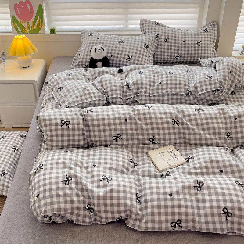 Ins Pink Plaid Bedding Set No Filler Twin Queen Size Comforter Cover Flat Sheet Pillowcase Girls Boys Solid Blanket Duvet Duvet