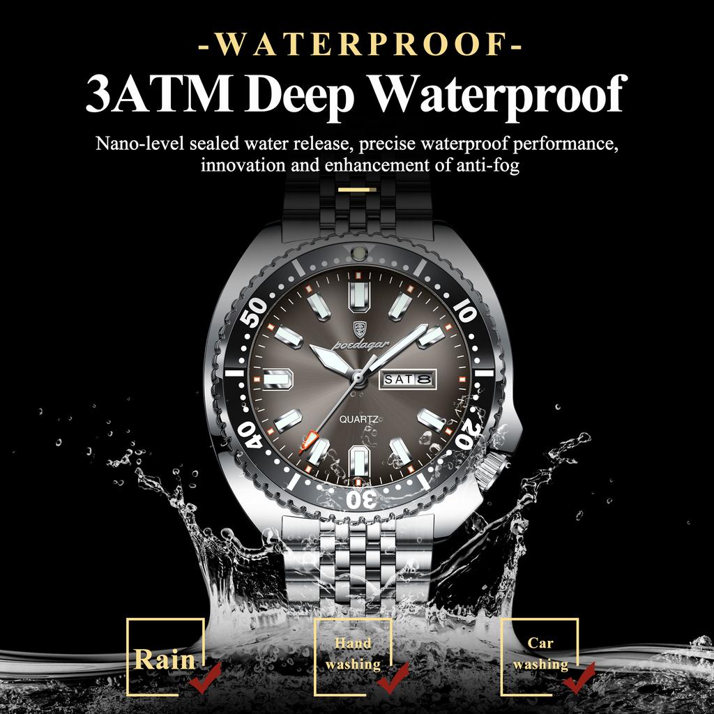 POEDAGAR Business Men Clock Date Week Waterproof Luminous Vintage Male Wristwatch Stainless Steel Quartz Military Men's Watches