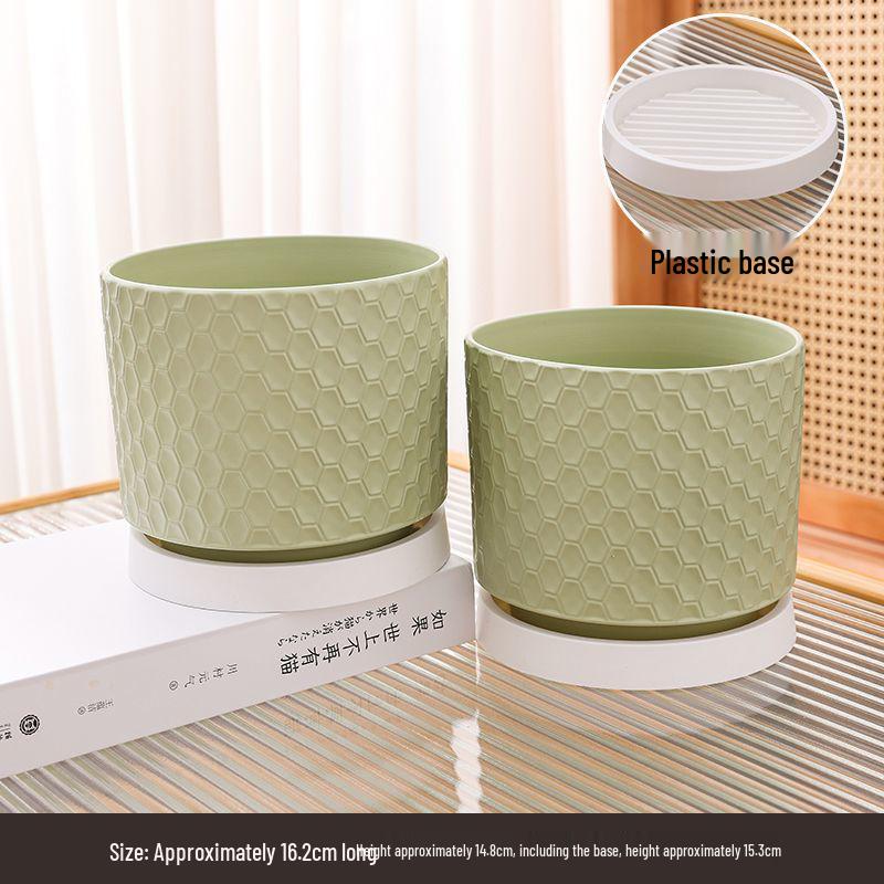 Elegant Large Ceramic Flower Pot with Saucer for Home - Light Luxury Style Ideal for Orchids, Succulents, and Green Plants