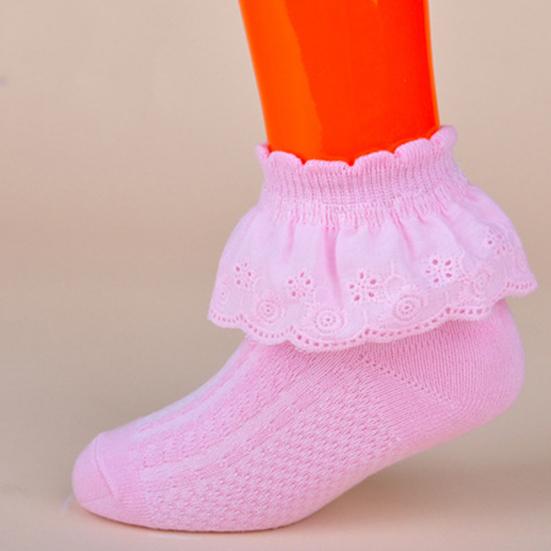 Kids Girls Fashion Solid Color Lace Trim Breathable Mesh Short Cotton Socks