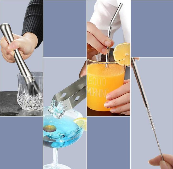 16-Piece Stainless Steel Cocktail Shaker & Bar Tool Set with Measuring Cups