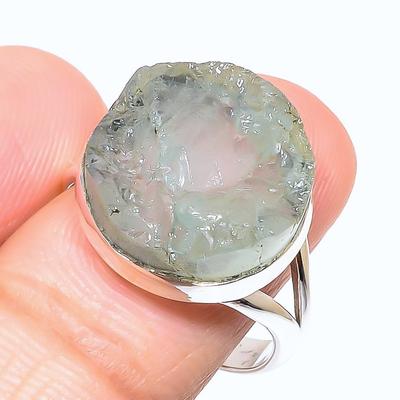 Natural Aquamarine Rough Gemstone 925 Sterling Silver Jewelry Ring Size 9.5 t2L59
