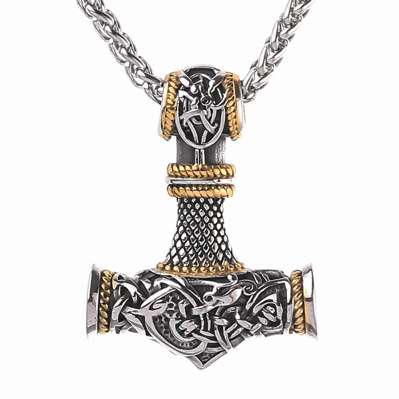 Nordic New Viking Men's 316L Stainless Steel Thor Hammer Pendant Necklace
