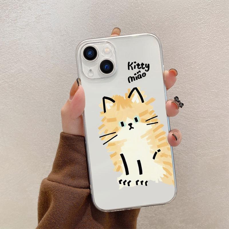 Simple transparent cat iPhone17/16promax creative cartoon Apple 13 mobile phone case simple and cute woman