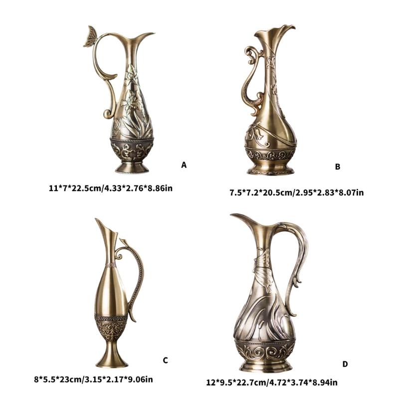 Textured Geometric Vintage Bronze Metal Vases For Living Room Table Centerpieces Display Flower Arrangements Container