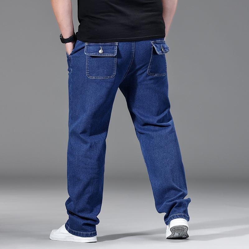 Plus-size Men's Jeans: Loose-fit, Straight-leg, High-waisted, Drawstring, Wide-leg Trousers