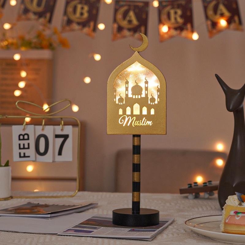 EID Mubarak Wooden Ornaments Moon LED Lights, Ramadan Lamp, Islam Muslim Event Party, Home Table Decoration, Kareem Gifts, 2025