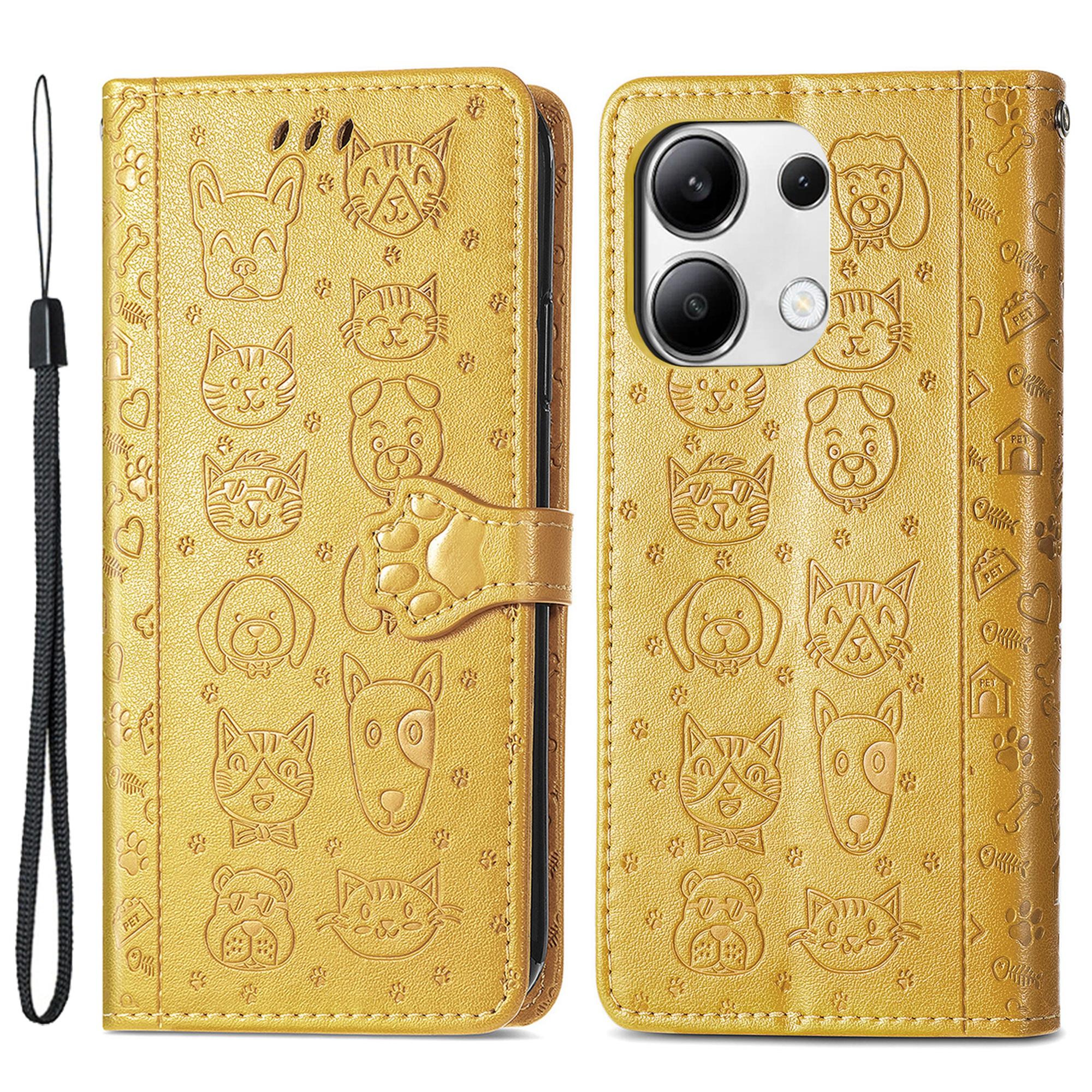 

Для Xiaomi Redmi Note 13 4G чехол с рисунком кошки и собаки PU кожаный флип защитный чехол для телефона Yellow