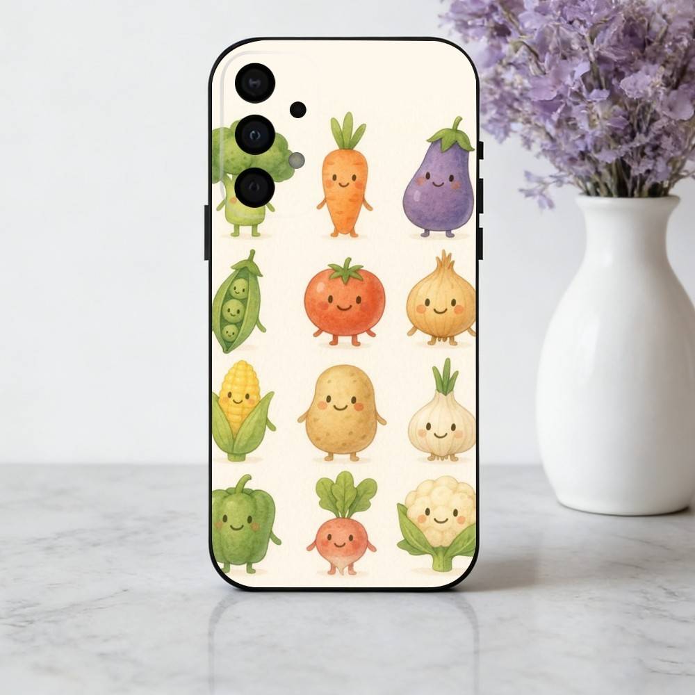 INS CUTE Organic Vegetable Phone Case For Samsung Galaxy A73,A72,A71,A70,A53,A52,A51,Soft Silicone Black Cover