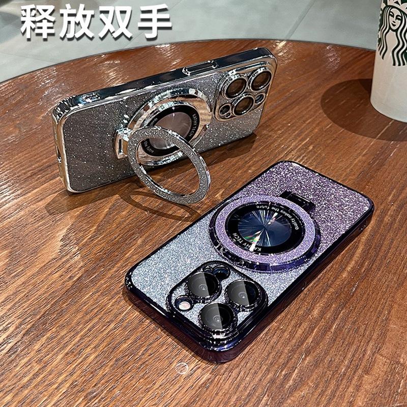 Electroplated Magnetic Suction Bracket Is Suitable for OPPO Reno11 Mobile Phone Case Luxury Glitter A2PRO Fashionable Transparent Fine Hole