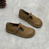 Vintage Handmade Genuine Leather Flats Shoes Round Toe Comfortable Soft Sole Solid Color Slip-on Shoes
