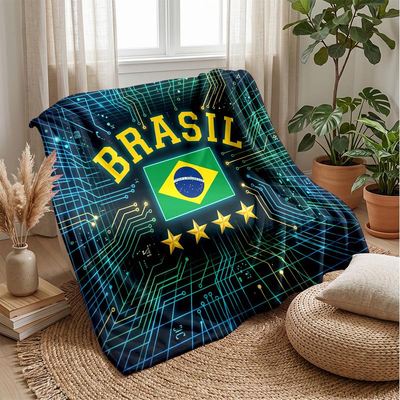 Couverture Flottante Imprimée Football Brésilien Douce pour la Peau Chaude Décorative pour Canapé Lit Intérieur Utilisation Quotidienne