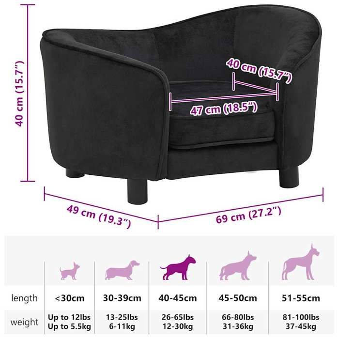 Canapé pour chien - vidaXL - Noir - 69x49x40 cm - Peluche - Intérieur