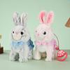 Electric Plush Rabbit Toy with Leash Singing Walking Bunny Plushie Toddlers Boys Girls Interactive Simulation Stuffed Animal Toy