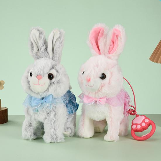 Electric Plush Rabbit Toy with Leash Singing Walking Bunny Plushie Toddlers Boys Girls Interactive Simulation Stuffed Animal Toy