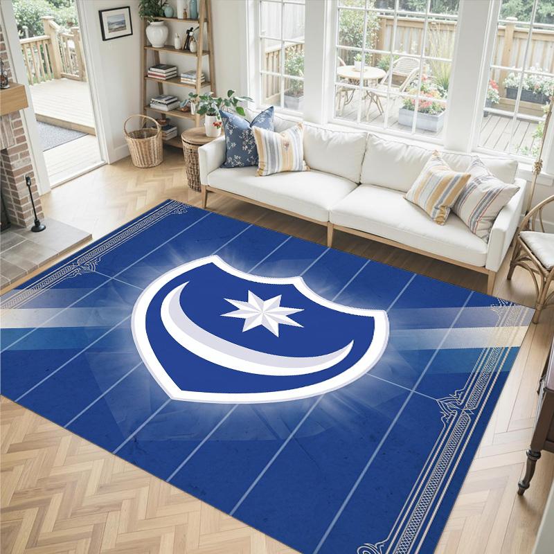 Portsmouth FC Design Kristall-Samt-Teppich Gemütlich Nicht?Rutschfester Teppich mit Aufdruck für Schlafzimmer Wohnzimmer Eingang