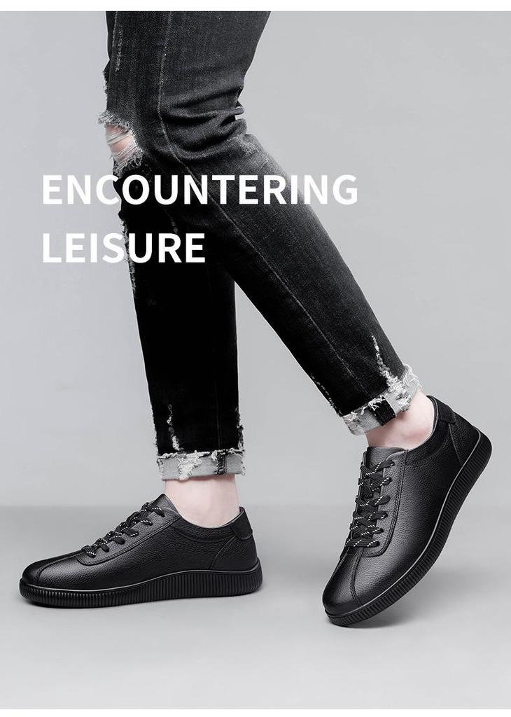 Men's Genuine Leather Plus Size Casual Black Shoes with Soft Sole for Spring and Autumn