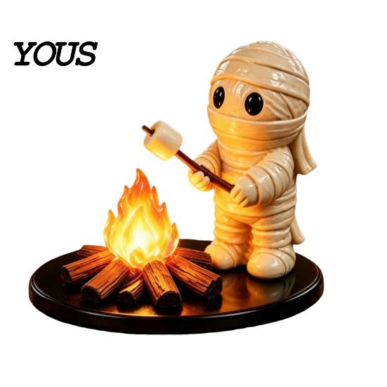 Cute Resin Spooky Decor Halloween Campfire Tealight Holder, Matte Ghost Mummy Scarecrow Figurine, Stable Niche Handmade Art Round Base Table