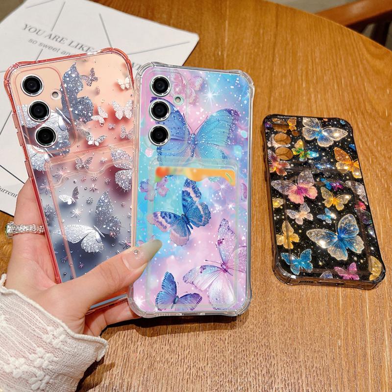 Dream Butterfly Pattern Clear Phone Case For Samsung Galaxy S26 S25 S24 S23 Ultra S22 Plus S25 Edge S24 FE Card Bag Wallet Cover