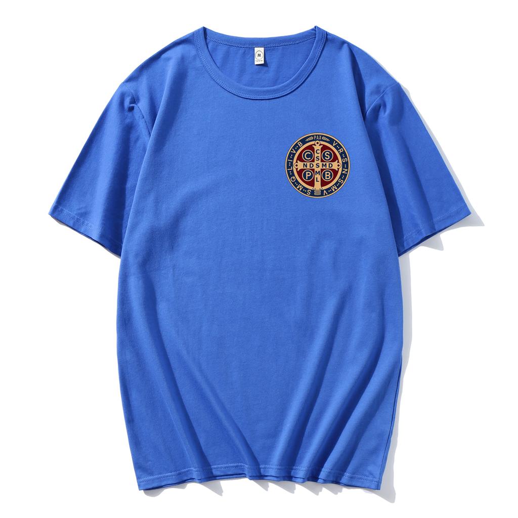The Saint Benedict Medal Catholic Pullover T-Shirt Camisas Men Women Casual Printed Cotton T Shirt Vintage Harajuku  Oversized T
