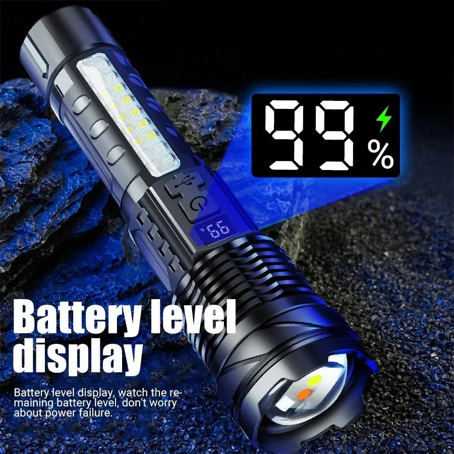 XIWANGFIRE A76 Super Bright Flashlight Zoom Torch Dual Light Sources 10 Modes Built-in1200MaH Battery Camping Emergency Working