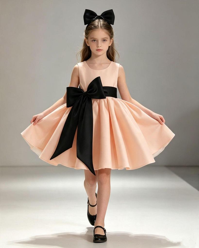2026 Spring/Autumn Girls' Bowknot Princess Dress - Sweet Formal Birthday Party Outfit