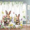 Easter Shower Curtain Cute Cartoon Bunny Watercolour Style Washable Polyester Fabric Shower Curtains Bathroom Decor With Hooks