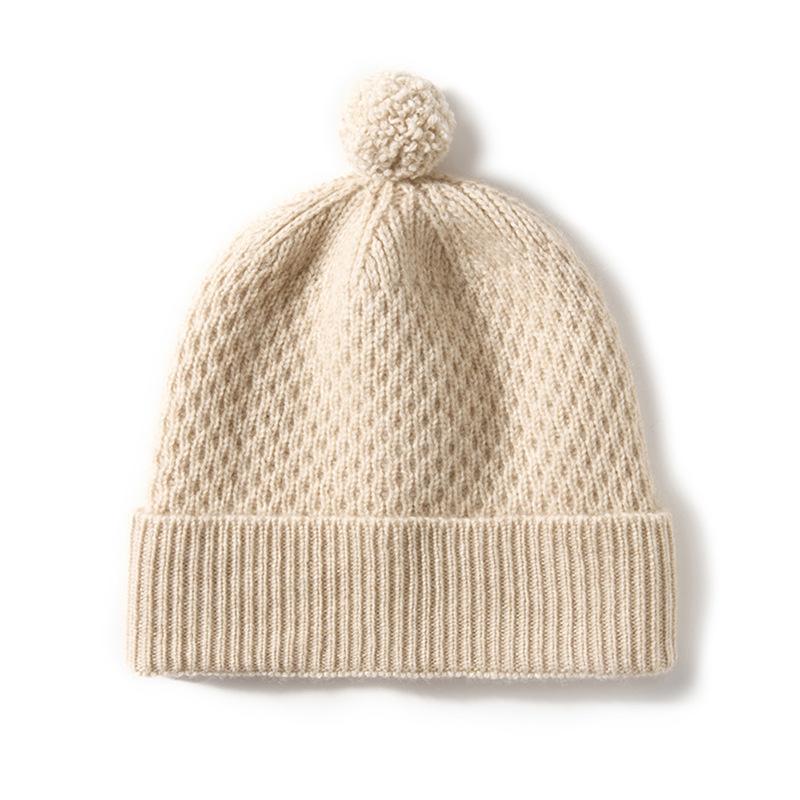 Children's Hat Cashmere New Women's Honeycomb Outdoor Warm Fur Ball Ear Hat Knitted Casual Hat