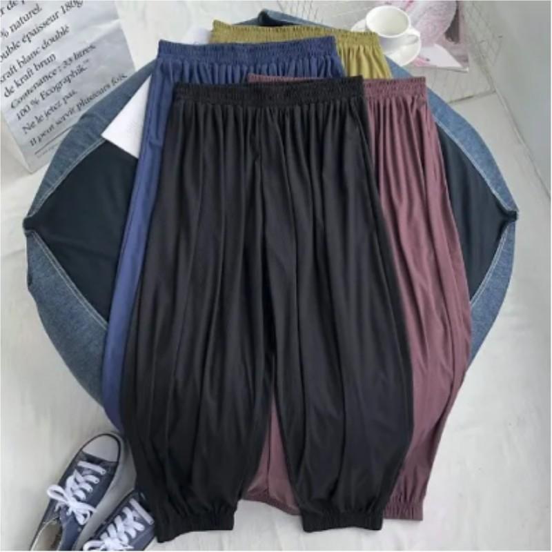 Pantaloni Estivi da Donna Larghi Taglie Forti Coulisse Gamba Dritta Casual Tinta Unita Comodi Pantaloni Harem