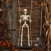 Indoor Outdoor Party Ornament Halloween Swinging Skeleton Decoration, 35" Large Spooky Hanging with Movable Joint Figurine Wooden Swing for