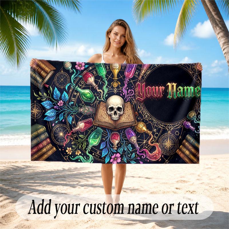 Skull Gothic Theme Soft Beach Towel Personalized Custom Name Text Towel Portable for Beach Pool Travel
