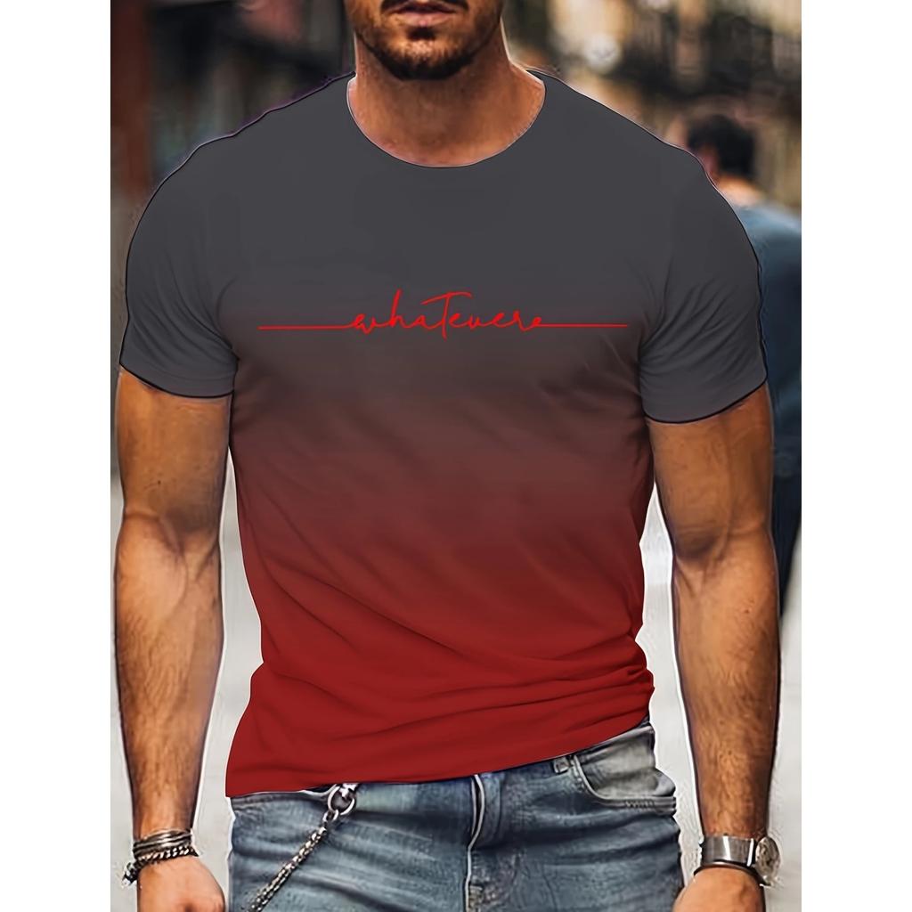 Summer Round Neck 3D Gradient Letters Print Top Fashionable Casual Short Sleeved Men's T-shirts