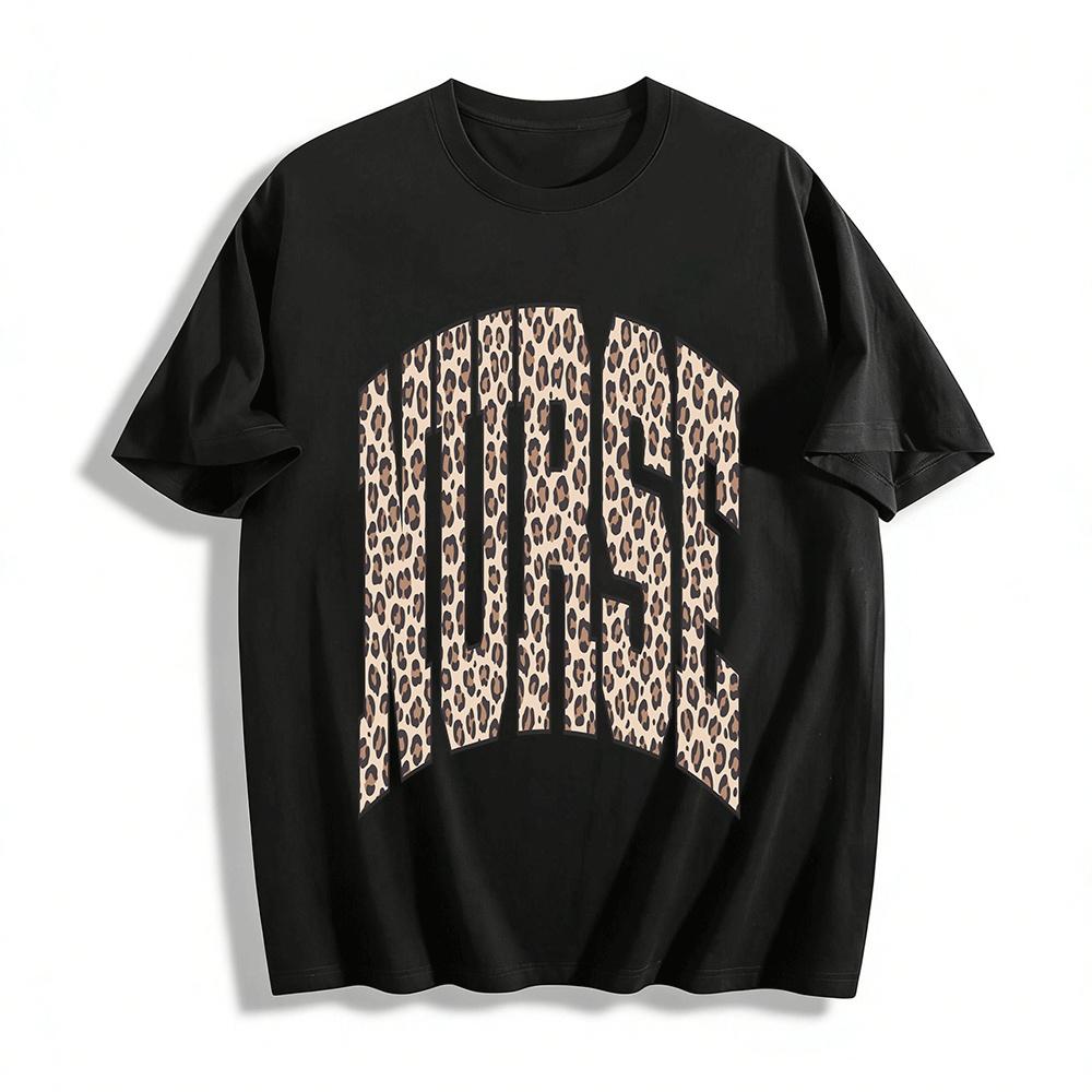 

Leopard Print NURSE Letter Graphic Casual Loose Fit Tee Pure cotton T-shirt XXS