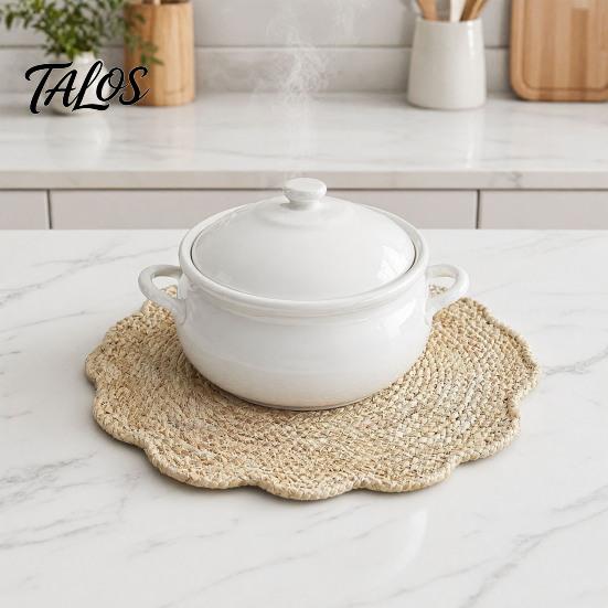 Placemat for Soup Pots Natural Corn Husk Placemat, Heat Resistant Non Slip Temperature Insulating Table Mat, Floral Design, Durable Grass Weaving