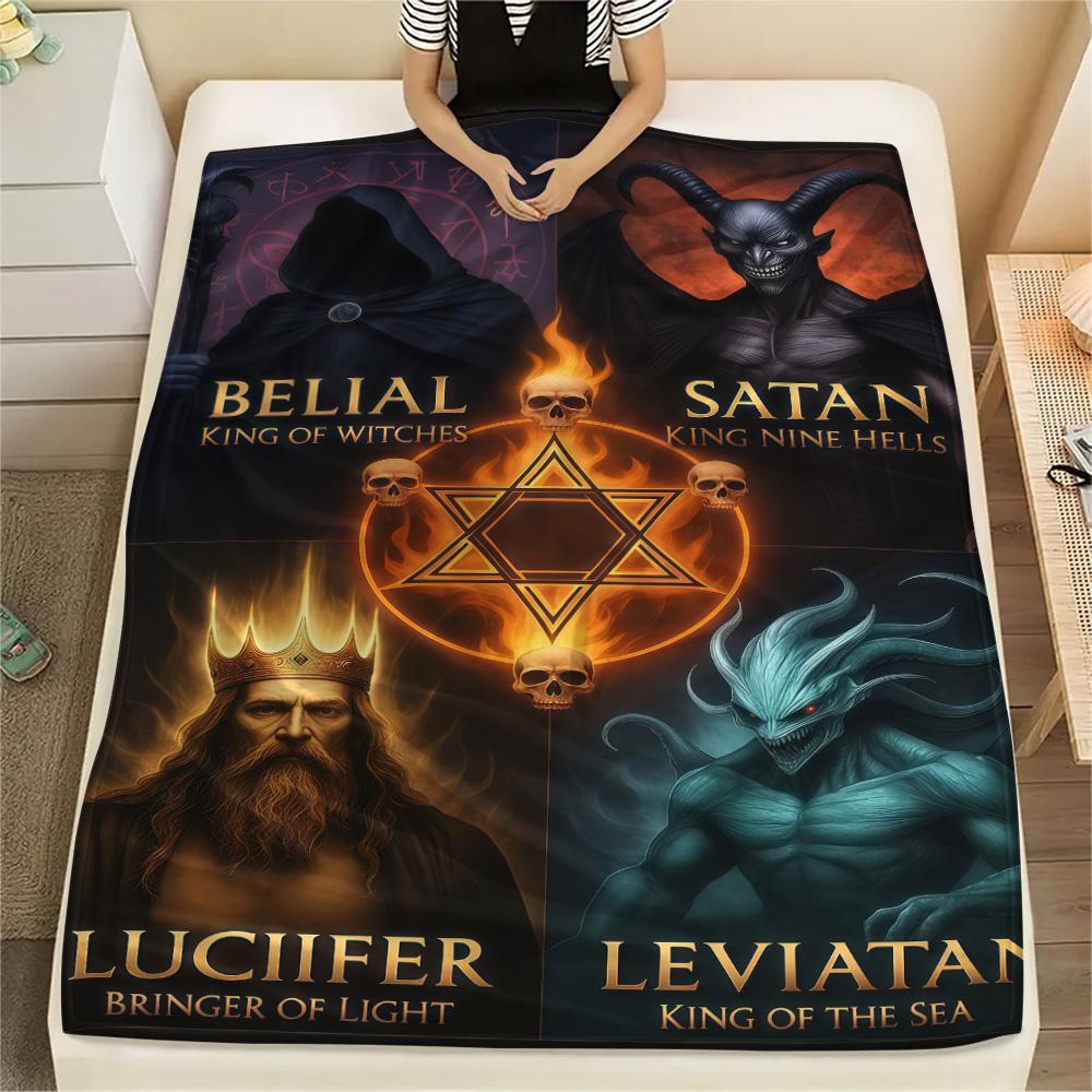 1PC Satan Print FlAannel Blanket, High quality Comfortable for All Seasons, Home Decor, Warmth and Comfort