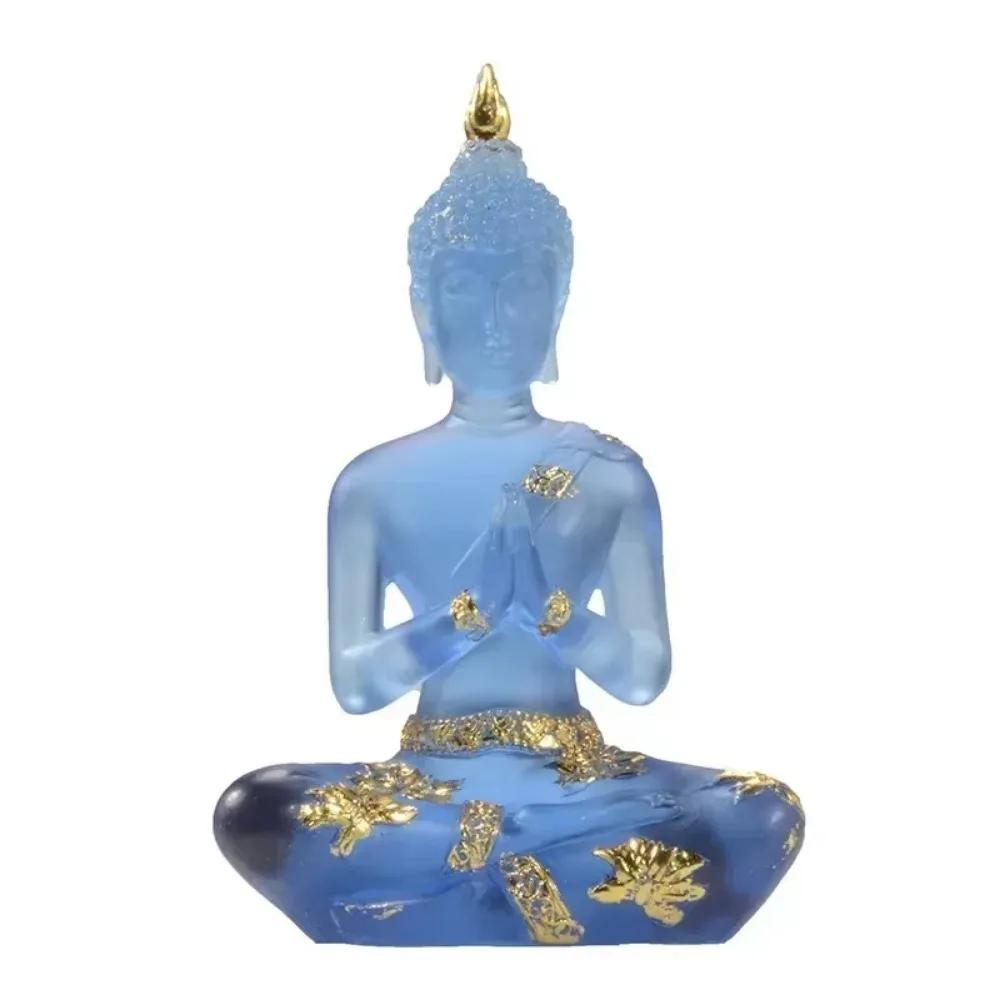 Figurky Buddhy z imitace pryskyřice Průhledná realistická soška sedícího Buddhy Plochá základna Starožitná socha Mini buddhistická ozdoba
