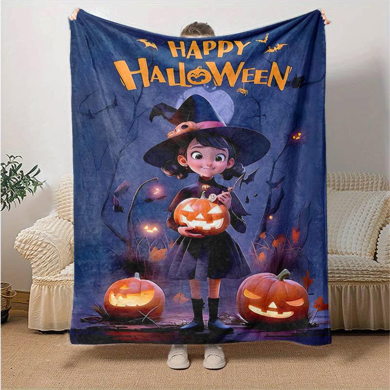 1pc Witch Moon Halloween Pumpkin Blanket  Soft Throw for Room Decor, Perfect Gift Idea, Living Room, Travel, Camping, Car Blankets