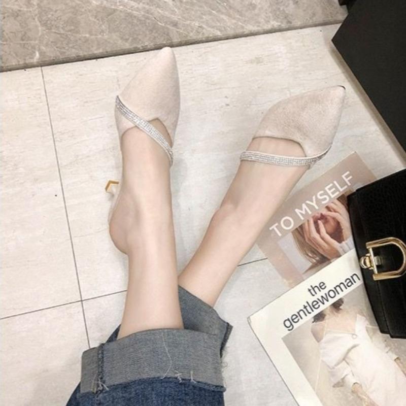 Fashion Canvas Women's Slippers and Ladies Sandals Sexy Heeled Black Shoes Crystals 2025 Trend Pvc Designer Luxury Slip-resistant Slides