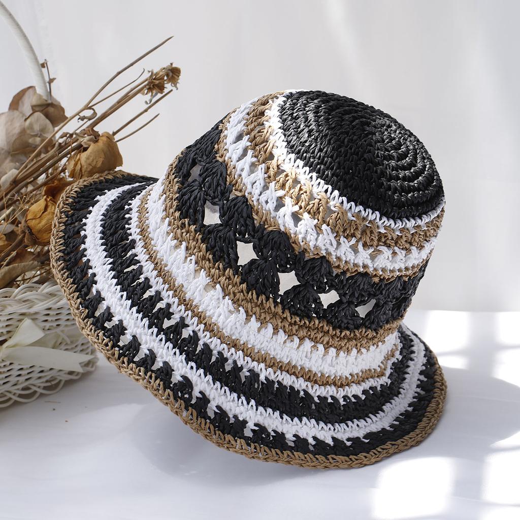 Women's Hats New Fashion Style Bucket Hat Multicolor Foldable Sun Crochet Hat For Beach, Travel And Vacation Handmade Straw Hat