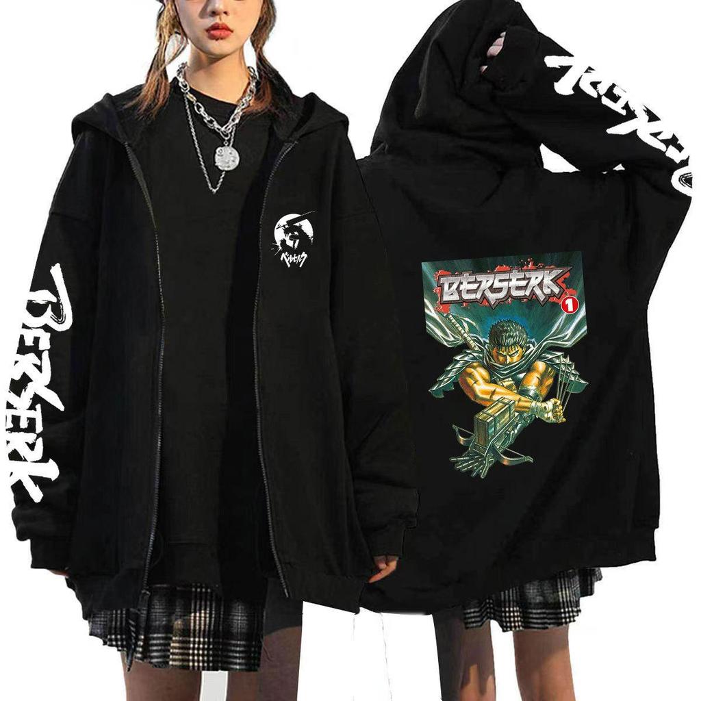 Cosplay Guts Berserk Anime Mikiny Pánské Bundy Ležérní Kabáty na zip Harajuku Unisex S kapucí Kreslené Potisk Mikiny Hip Hop Mikina Streetwear