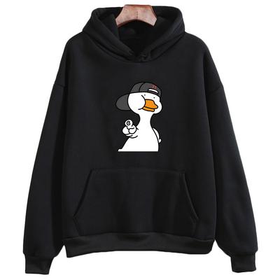 Klistermärke Anka Det Är Coolt Överdimensionerad Huvtröja DAM Kawaii/Söt Långärmad Tröja Tecknad High Street Estetik Harajuku Rund Hals