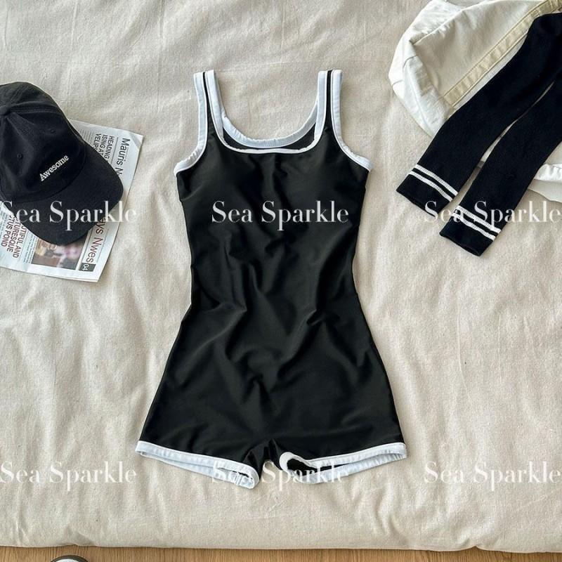 

Ins Cool Spicy Sports Casual Wide-shoulder One-piece Box-like Swimsuit Island Hot Vacation Niche Design Looks White Thin M