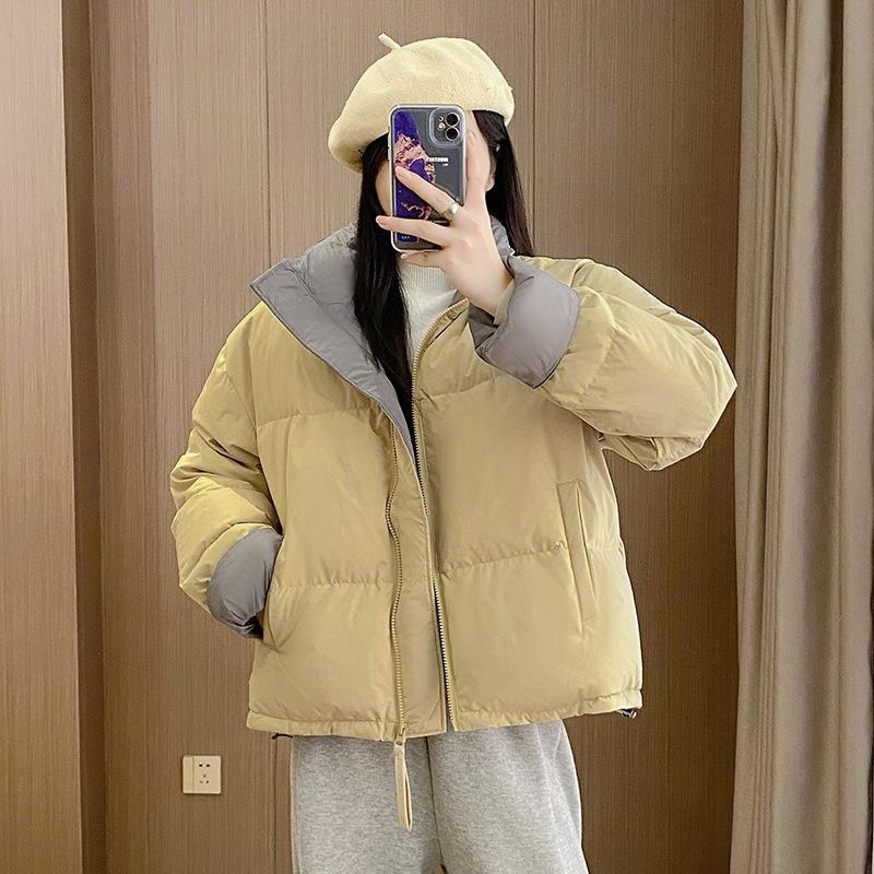 Down jacket women's new short contrasting color bread jacket small white duck down warm winter coat