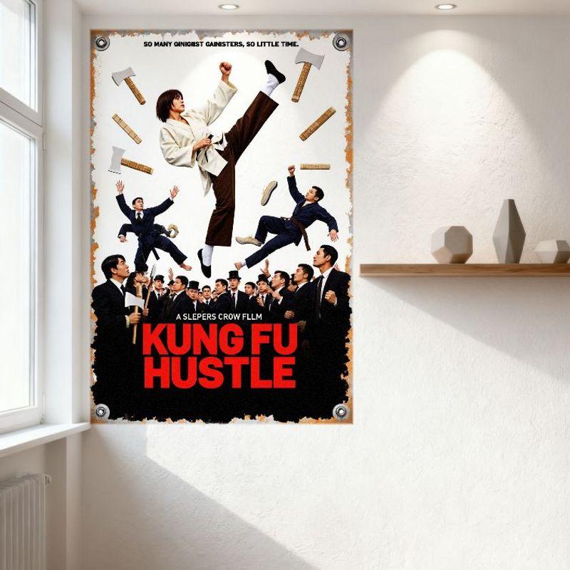 Kung Fu Hustle Stephen Chow Film Metallplåt Skylt Vintage Kampsports Komedi Väggplatta för Hem Bar Café Dekor