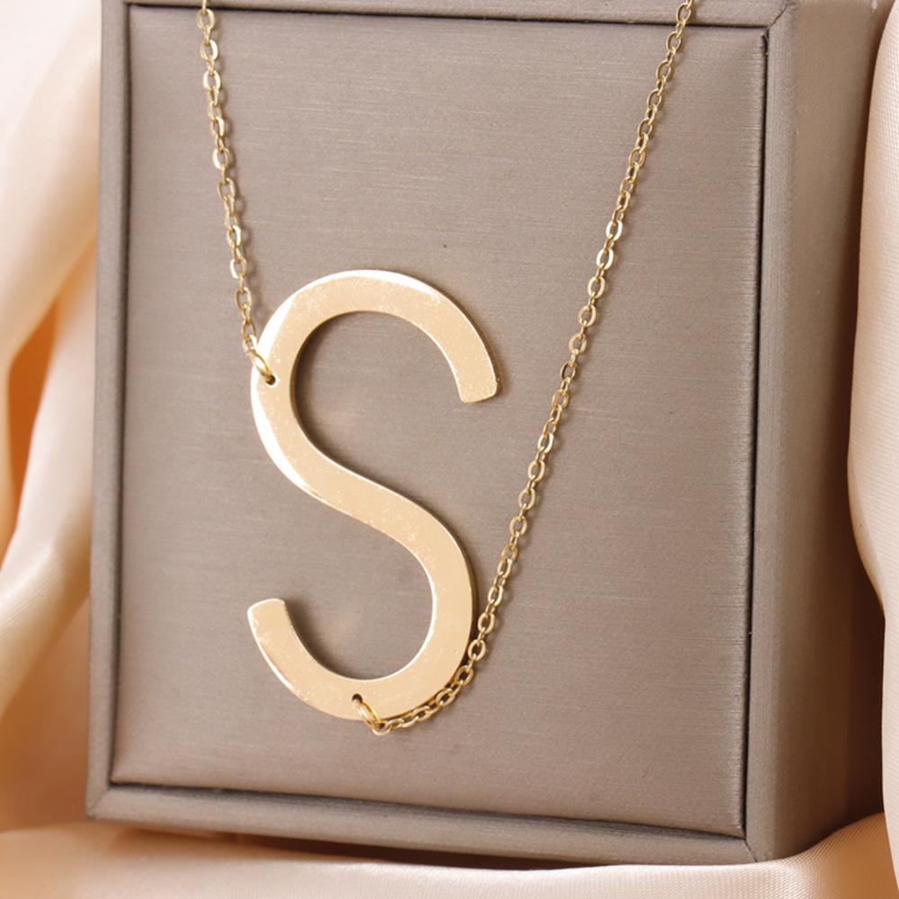 Minimalist Gold Plated Titanium Steel English Letter Pendant Necklace