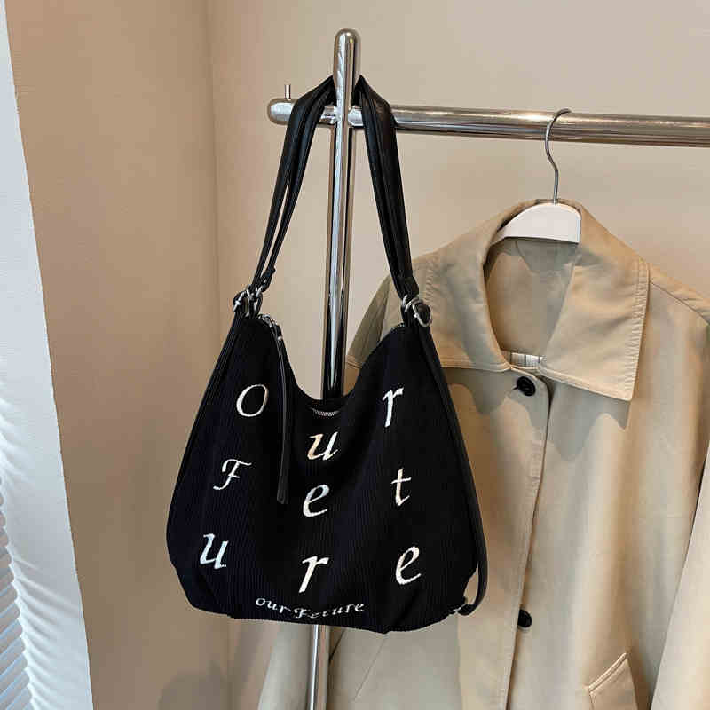 

Осенне-зимняя модная вельветовая сумка-тоут для женщин с буквенным декором, сумки через плечо для поездок на работу, женские повседневные универсальные сумки